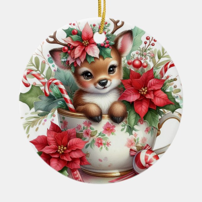 Weihnachts-Tasse Rentier 6 Keramik Ornament (Vorne)