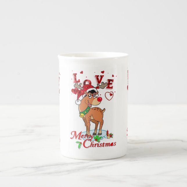 Weihnachts-Tasse, Rentier, Liebe Prozellantasse (Vorderseite)