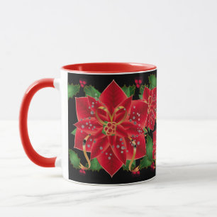 Weihnachts Tasse Rot Poinsettias & Holly