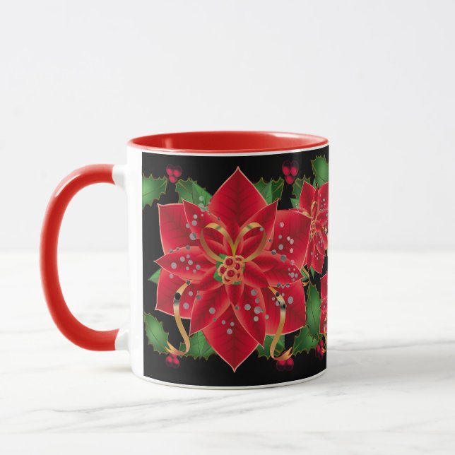 Weihnachts Tasse Rot Poinsettias & Holly (Links)