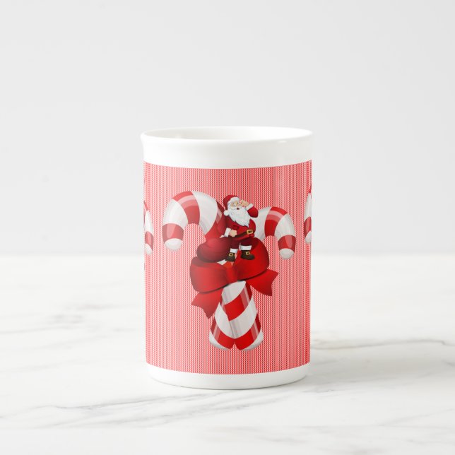 Weihnachts-Tasse, Santa, Candy Cane Prozellantasse (Vorderseite)