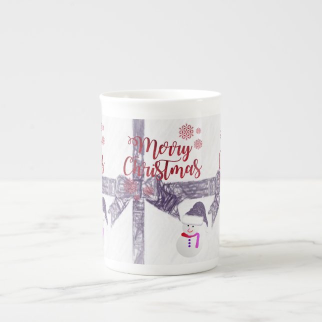Weihnachts-Tasse Snowman Prozellantasse (Vorderseite)