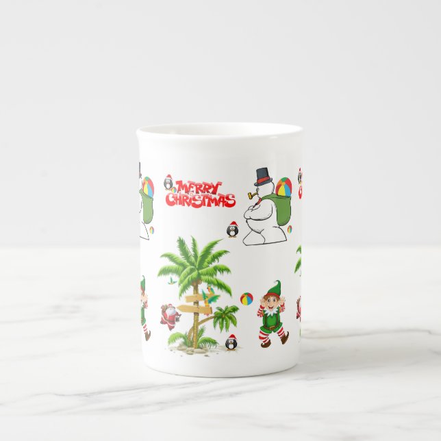 Weihnachts-Tasse, Snowman, Summer Beach Santa Prozellantasse (Vorderseite)