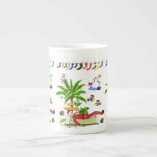 Weihnachts-Tasse, Summer Beach Bum Santa Prozellantasse