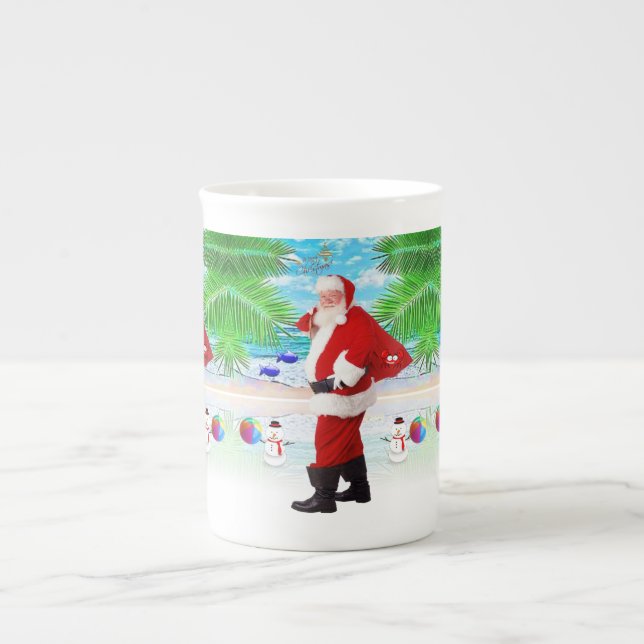 Weihnachts-Tasse, Summer Beach Bum Santa Prozellantasse (Vorderseite)