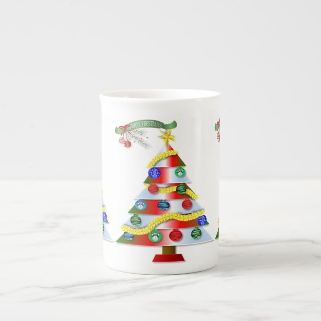 Weihnachts-Tasse, Weihnachtsbaum Prozellantasse (Vorderseite)