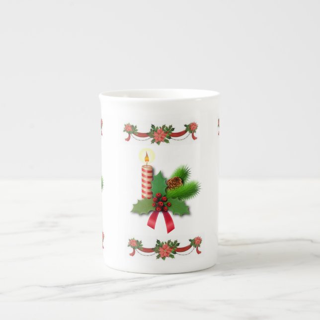 Weihnachts-Tasse, Weihnachtskerze Prozellantasse (Vorderseite)