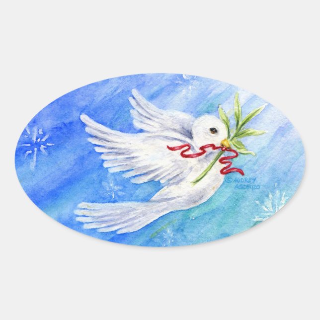 Weihnachts-Taube für Friedenskleber Ovaler Aufkleber (Vorderseite)