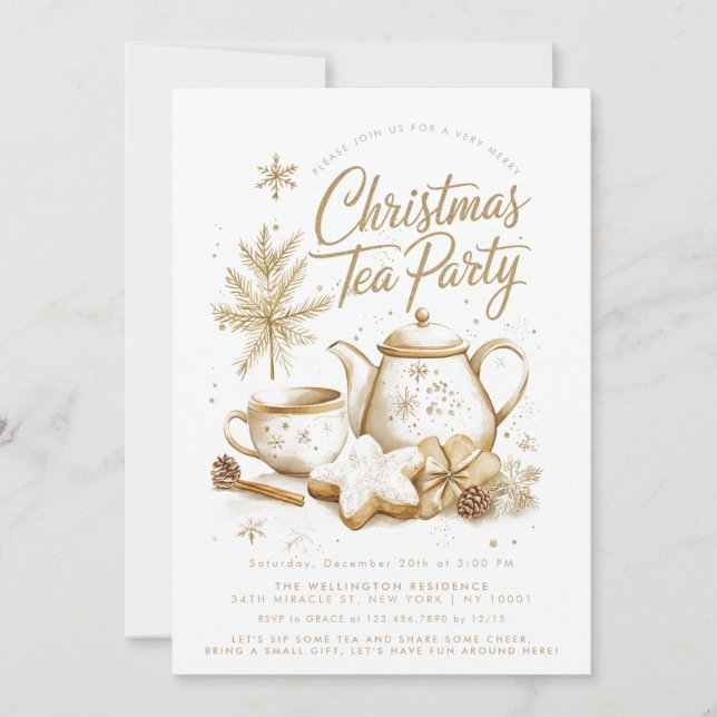 Weihnachts-Tea-Party Minimalistisch Elegant Einladung (Vorderseite)