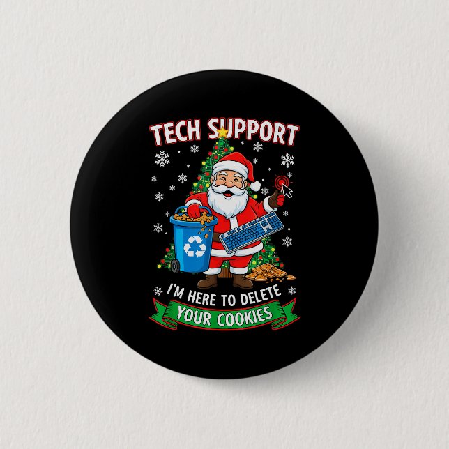 Weihnachts-Tech-Support hier, um lustige Cookies z Button (Vorderseite)