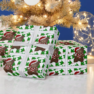 Weihnachts-Teddy-Bär und Holunder-Wrapping Paper Geschenkpapier