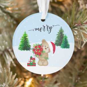 Weihnachts-Teddy-Bären Blume und Geschenke Ornament