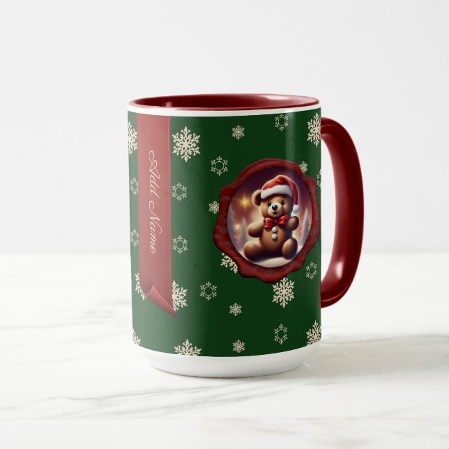 Weihnachts Teddy Cookie Personalisierte Banner Grü Tasse (VorderseiteRechts)