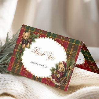 Weihnachts-Teddybär-Dankeskarten Tartan Karo