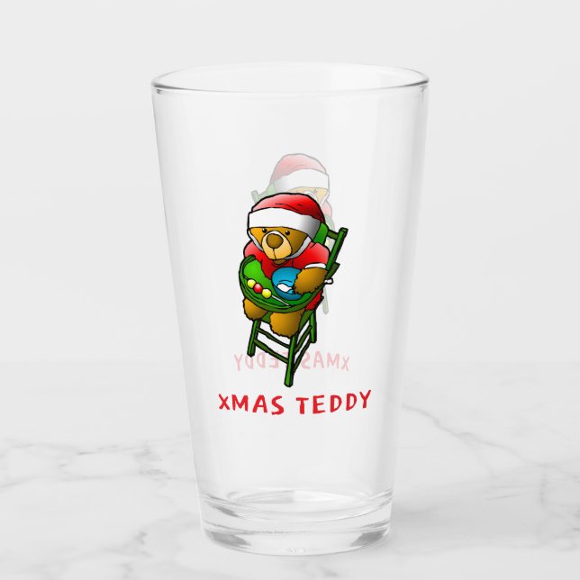 Weihnachts-Teddybär Glas (Vorderseite)