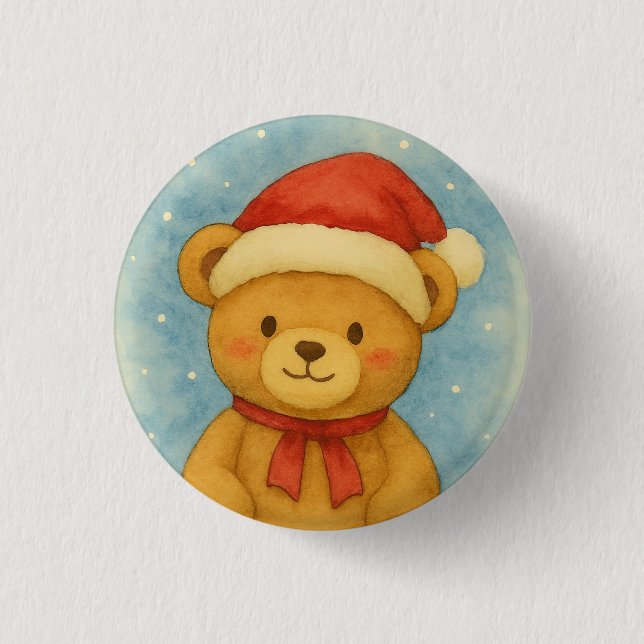 Weihnachts-Teddybär in einer schneebedeckten Wunde Button (Vorderseite)