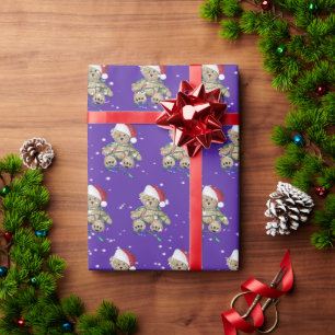 Weihnachts-Teddybär in verhedderten Lichtern Geschenkpapier