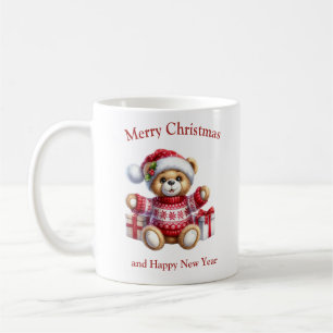 Weihnachts-Teddybär mit Geschenken generativen ai Kaffeetasse