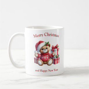 Weihnachts-Teddybär mit Geschenken und Mistleton Kaffeetasse