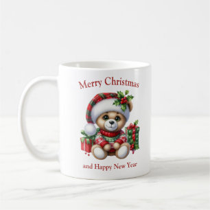 Weihnachts-Teddybär mit Geschenken und Mistleton Kaffeetasse