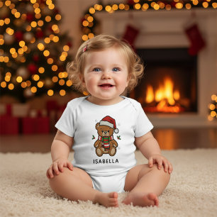 Weihnachts-Teddybär mit individuellem Namen Baby Strampler