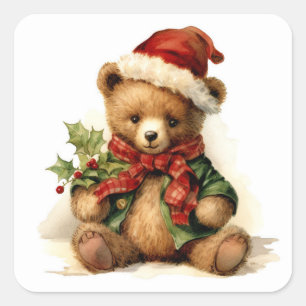 Weihnachts-Teddybär Quadratischer Aufkleber
