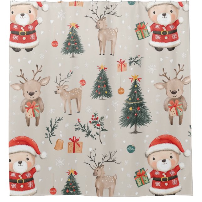 Weihnachts-Teddybär-Santa-Muster (1) Duschvorhang (Vorderseite)