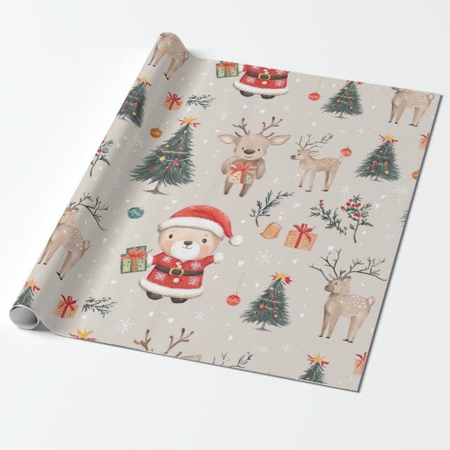 Weihnachts-Teddybär-Santa-Muster (1) Geschenkpapier (Ungerollt)