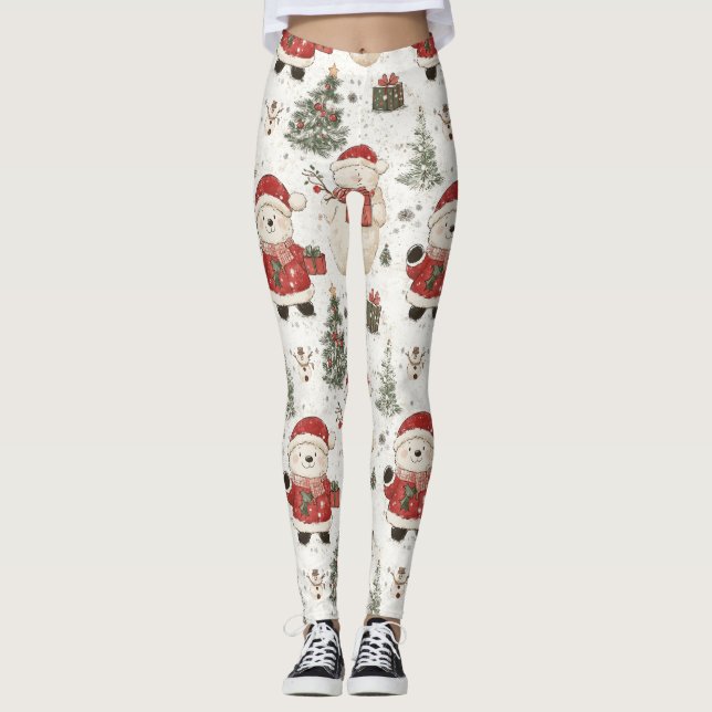 Weihnachts-Teddybär-Santa-Muster (1) Leggings (Vorderseite)