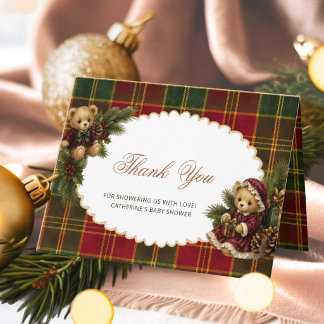 Weihnachts-Teddybär-Tartan-Karo-Dankeskarte Dankeskarte