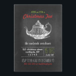 Weihnachts Tee Party Vintag Chalkboard Teapot Rot Einladung<br><div class="desc">Weihnachten Tee-Party-Vorlage, Vintager schwarzer Chalkboard-Stil, viktorianische Teekanne/Teekanne-Grafik, rot/grün/weiß-12x18-Vorlage, Vintages Tee-Party-Design, gepunktete Trenner, einfaches/lustiges/altmodisches/cooles Design, antike Illustration/Bild/digitale Collage, schwarzer Hintergrund, Vintag inspiriert/Style/look/look/look/look/, flach, , Weihnachtsfarben. Weihnachts-Tee-Party-Design mit antiker Abbildung der viktorianischen Teekopfgrafien, in Weiß, und den Worten "Weihnachtstee". Das Vintage-Bild wird auf schwarzem Chalkboard-Hintergrund gedruckt. Vintages Teekessel-Chalkboard-Design digital erstellt von red_dress mit...</div>