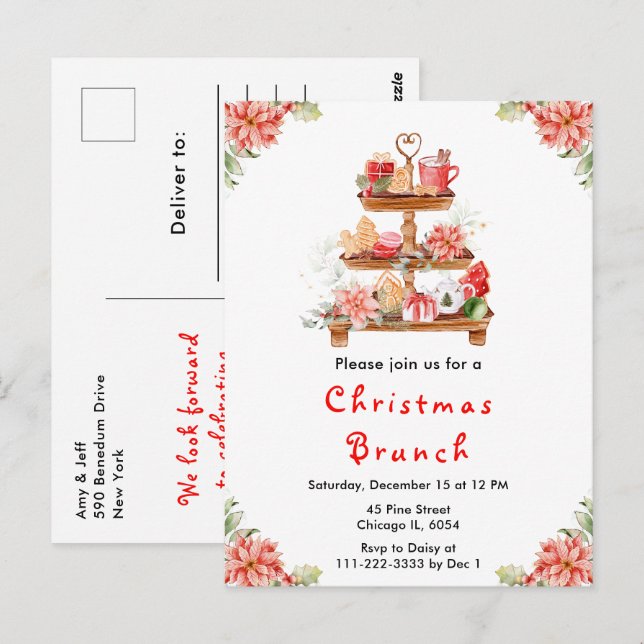 Weihnachts-Teeparty Rot Postkarte (Vorne/Hinten)