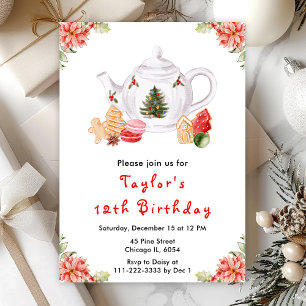 Weihnachts-Teeparty zum Geburtstag in Rot Einladung