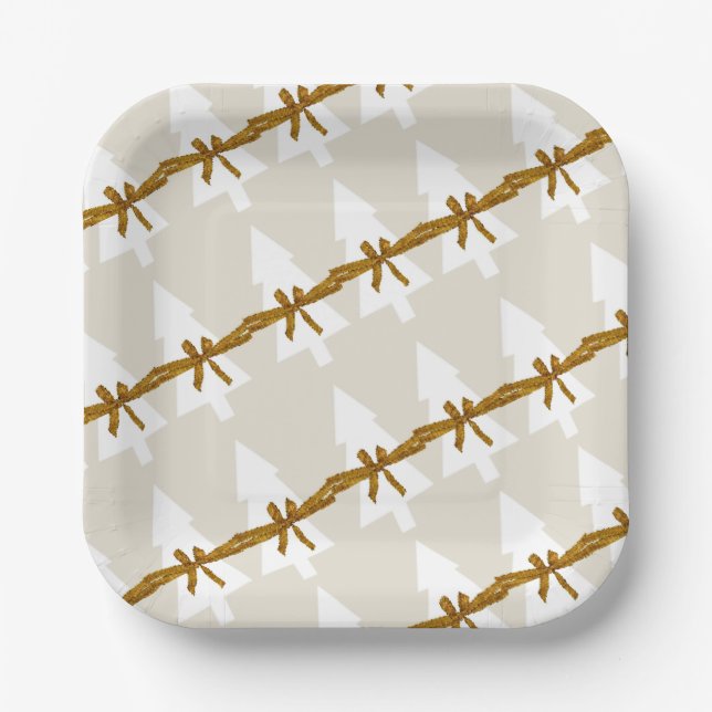 Weihnachts-Teller, frohe Weihnachts-Beige Bows Pappteller (Vorderseite)