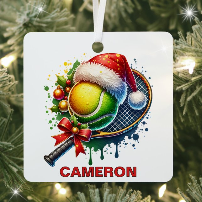 Weihnachts-Tennis-Ball & Racket-Individuelle Name Ornament Aus Metall (Von Creator hochgeladen)