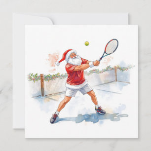 Weihnachts-Tennis mit Santa auf dem Platz Feiertagskarte