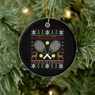 Weihnachts-Tennisschläger-Hässlicher-Schwester-Ren Keramik Ornament