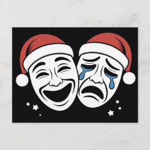 Weihnachts-Theatermasken Komödie Tragödie Weihnach Feiertagspostkarte