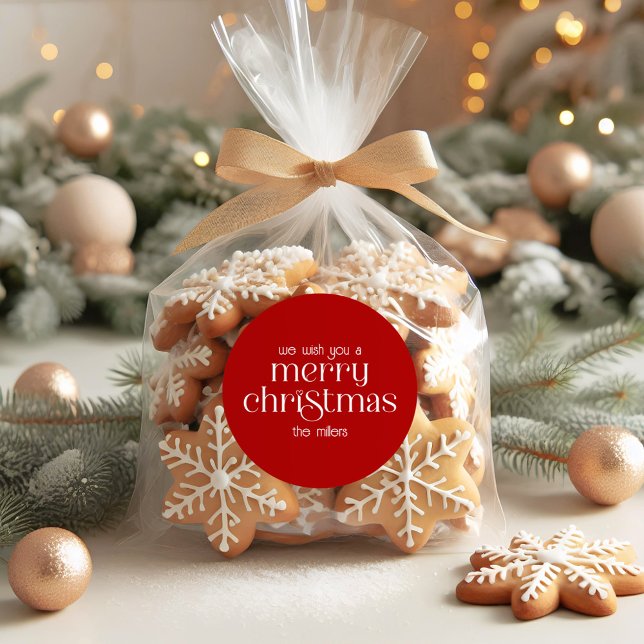 Weihnachts-Thema Design Red Retro Typografie Runder Aufkleber (Von Creator hochgeladen)