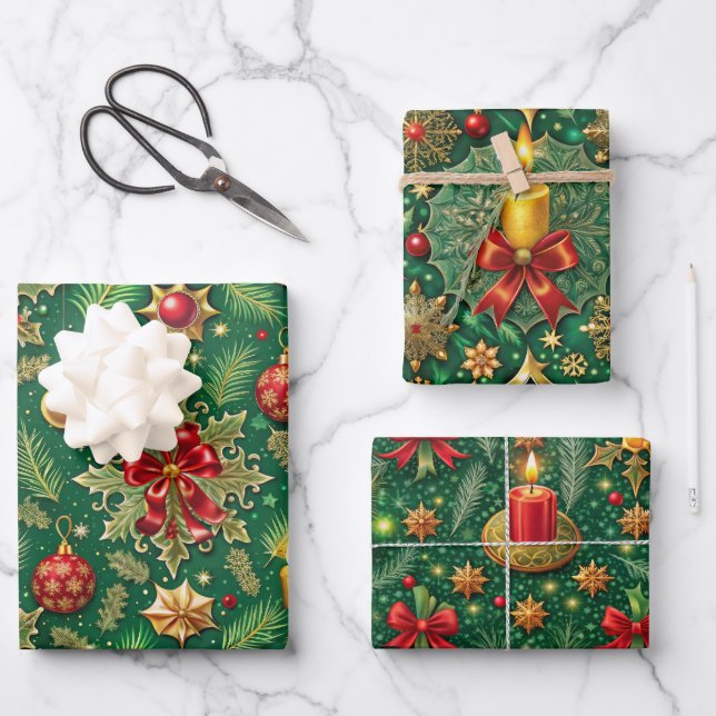 Weihnachts-Thema Festivals farbenfrohe Muster Geschenkpapier Set (Vorderseite)