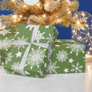 Weihnachts Thema Grün Weiße Schneeflocken Muster Geschenkpapier