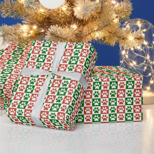 Weihnachts Thema Rot und Grün Paw Print Muster Geschenkpapier