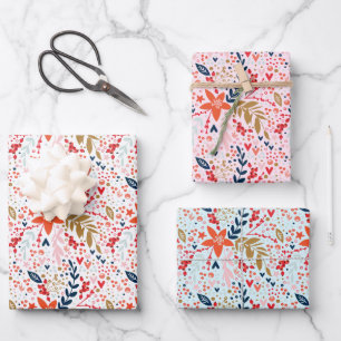 Weihnachts-Thema Wrapping Papier Blätter pink