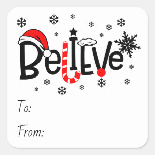Weihnachts Themed Glaube Text mit Schneeflocken Quadratischer Aufkleber