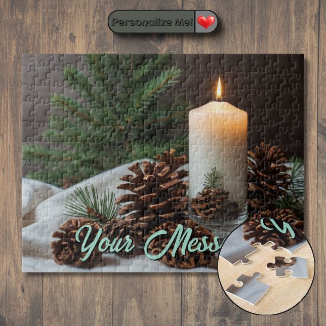 Weihnachts-Themed Kerze und Pinecone Puzzle (Customizable Christmas Themed Candle and Pinecone Jigsaw Puzzle)