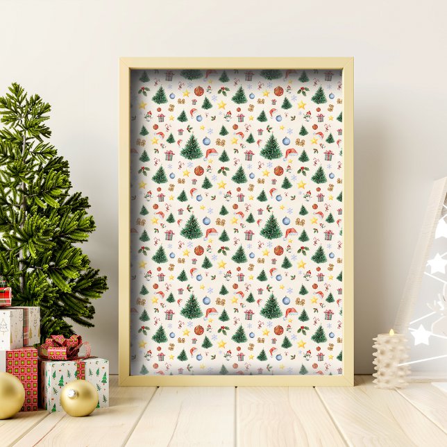 Weihnachts Themed Wasserfarbe Gemütlich Whimsisch Tapete (Christmas Watercolor Wallpaper)