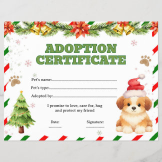 Weihnachts-Tieradoption-Urkunde editierbar Flyer