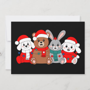 Weihnachts-Tiere Bär Hase Hund Weihnachtsmann Hut Einladung