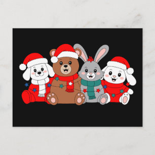 Weihnachts-Tiere Bär Hase Hund Weihnachtsmann Hut  Feiertagspostkarte