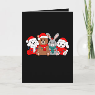 Weihnachts-Tiere Bär Hase Hund Weihnachtsmann Hut  Karte